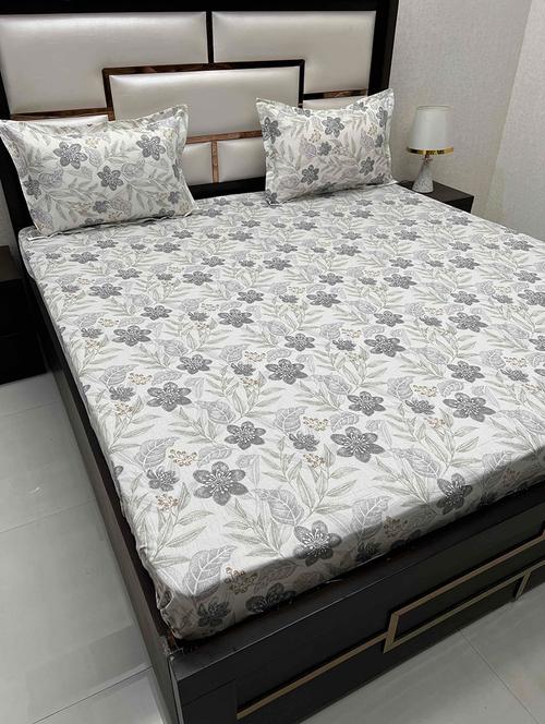 printed tc fitted king-sized bedsheet with elastic and 2 pillow covers - 21602014 - Very Small Image - 1