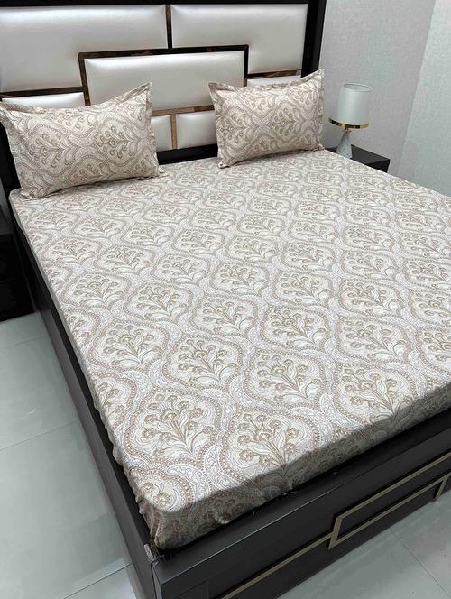 printed tc fitted king-sized bedsheet with 2 pillow covers - 21602057 - Very Small Image - 1