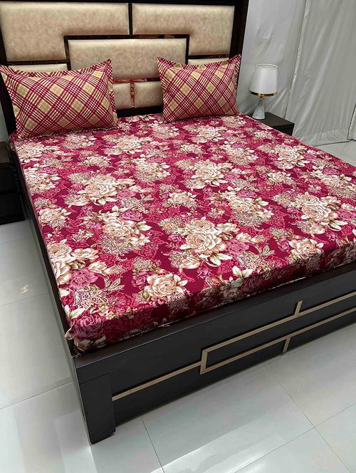 printed tc fitted king-sized bedsheet with 2 pillow covers - 21602061 - Very Small Image - 1