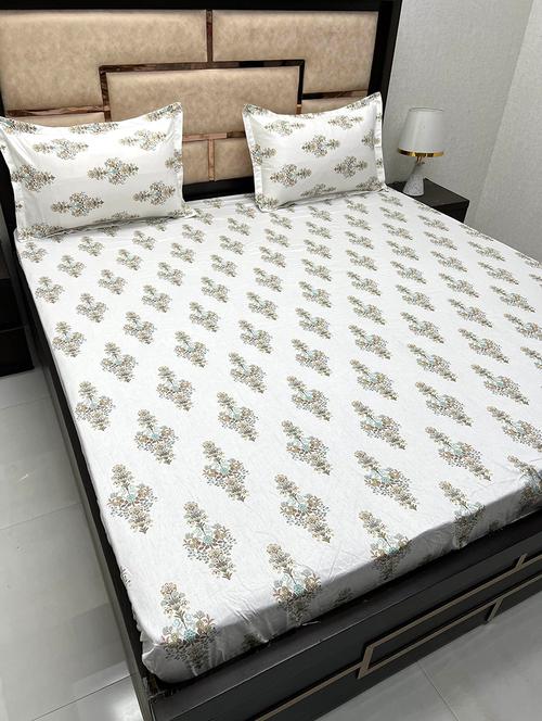 printed tc fitted king-sized bedsheet with 2 pillow covers - 21602071 - Very Small Image - 1