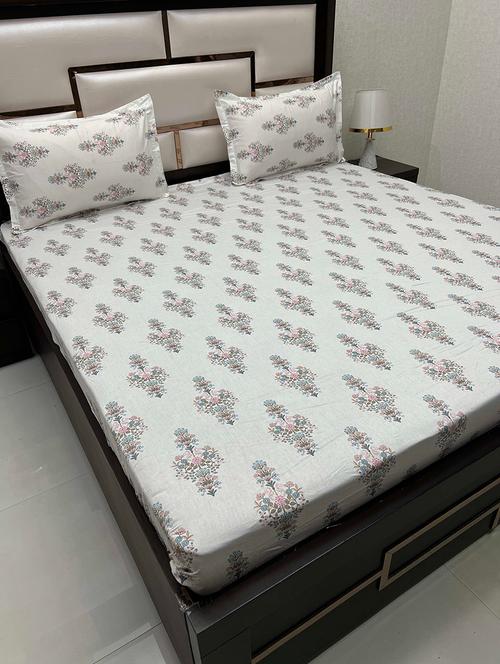 printed tc fitted king-sized bedsheet with 2 pillow covers - 21602093 - Very Small Image - 1