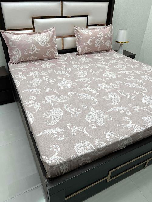 printed tc fitted king-sized bedsheet with 2 pillow covers - 21602120 - Very Small Image - 1