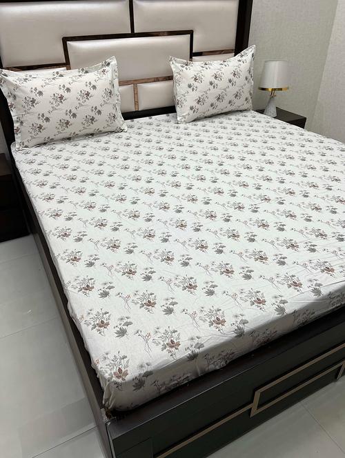 printed tc fitted king-sized bedsheet with 2 pillow covers - 21602126 - Very Small Image - 1