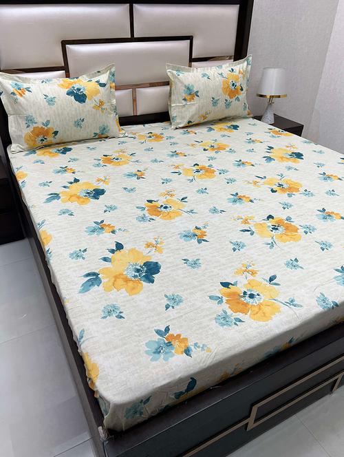 printed tc fitted king-sized bedsheet with 2 pillow cover - 21602147 - Very Small Image - 1