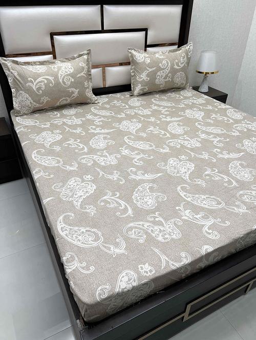 printed tc fitted king-sized bedsheet with 2 pillow covers - 21602180 - Very Small Image - 1