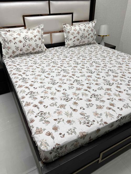 printed tc fitted king-sized bedsheet with 2 pillow covers - 21602184 - Very Small Image - 1
