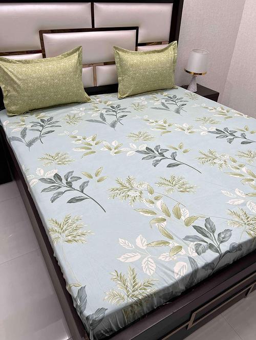 printed tc fitted king-sized bedsheet with 2 pillow covers - 21602194 - Very Small Image - 1