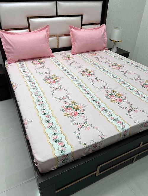printed tc fitted king-sized bedsheet with 2 pillow covers - 21602196 - Very Small Image - 1