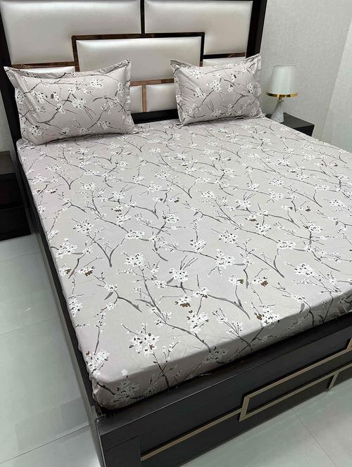 printed tc fitted king-sized bedsheet with 2 pillow covers - 21602262 - Very Small Image - 1