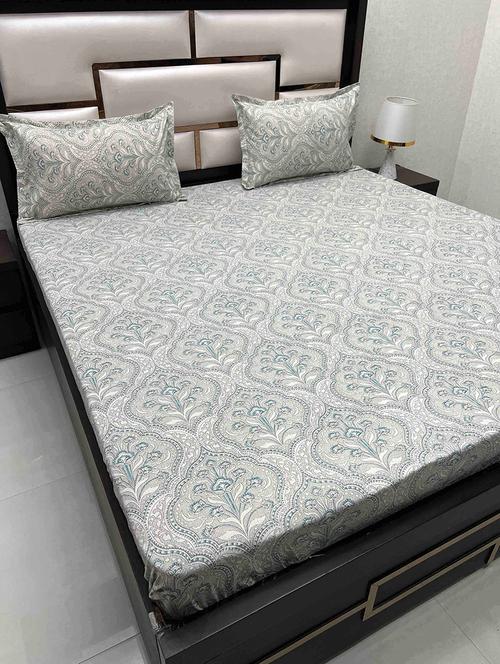 printed tc fitted king-sized bedsheet with 2 pillow covers - 21602329 - Very Small Image - 1