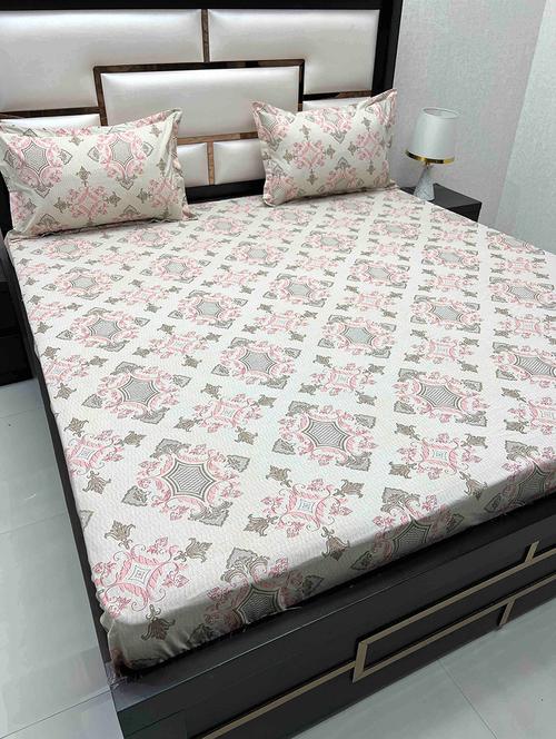 printed tc fitted king-sized bedsheet with 2 pillow covers - 21602336 - Very Small Image - 1