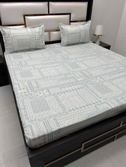 printed tc fitted king-sized bedsheet with 2 pillow covers - 21602351 - Very Small Image - 1