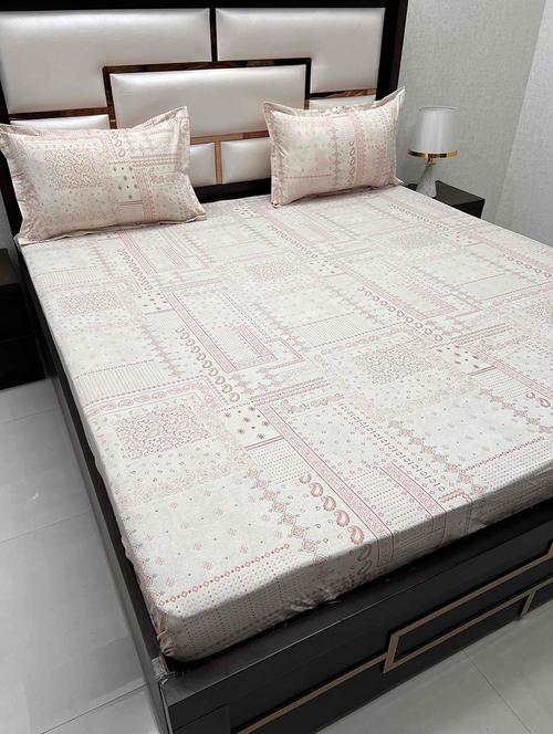 printed tc fitted king-sized bedsheet with 2 pillow covers - 21602353 - Very Small Image - 1