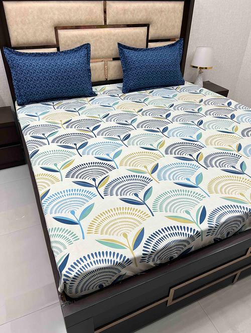 printed tc fitted king-sized bedsheet with 2 pillow covers - 21602390 - Very Small Image - 1