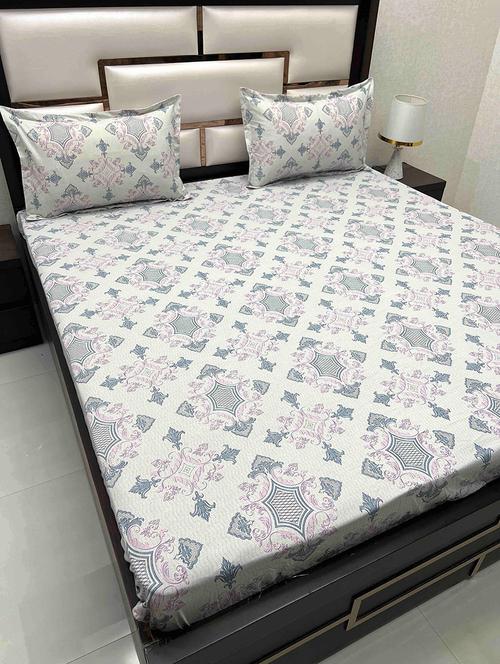 printed tc fitted king-sized bedsheet with 2 pillow covers - 21602411 - Very Small Image - 1
