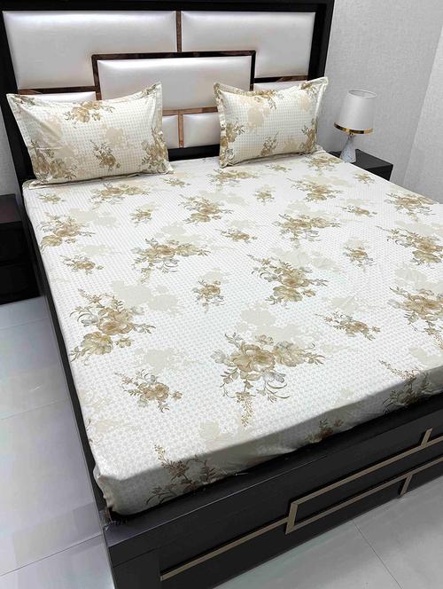 printed tc fitted king-sized bedsheet with 2 pillow covers - 21602418 - Very Small Image - 1