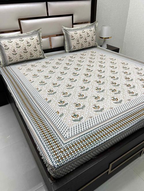 printed tc fitted king-sized bedsheet with 2 pillow covers - 21602522 - Very Small Image - 1