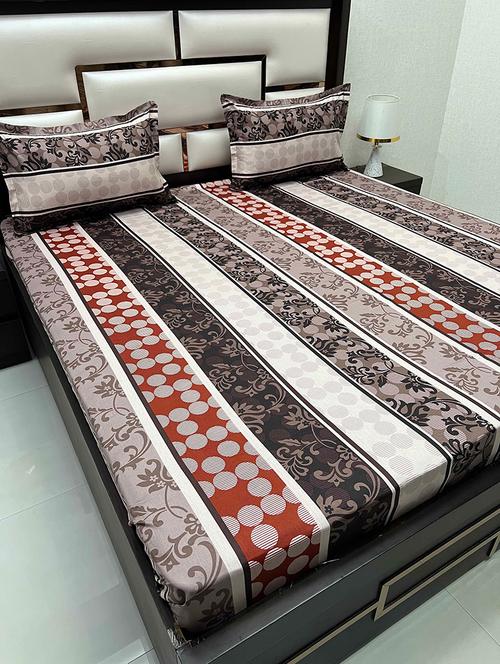 printed tc fitted king-sized bedsheet with 2 pillow covers - 21602525 - Very Small Image - 1