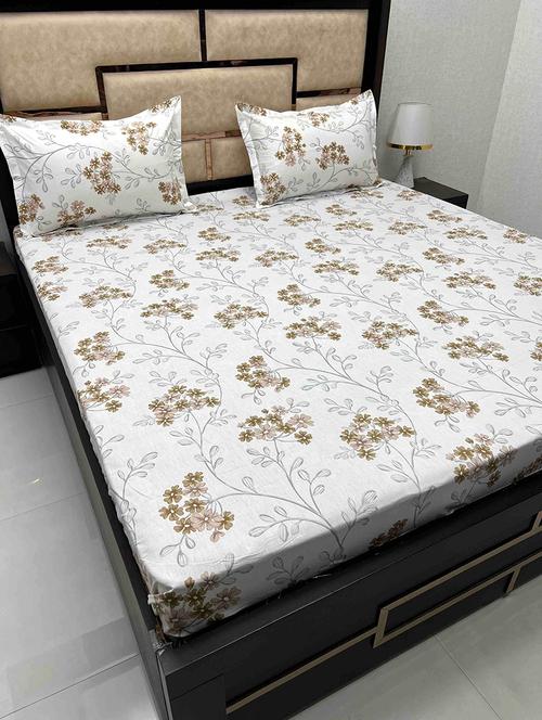 printed tc fitted king-sized bedsheet with 2 pillow covers - 21602559 - Very Small Image - 1