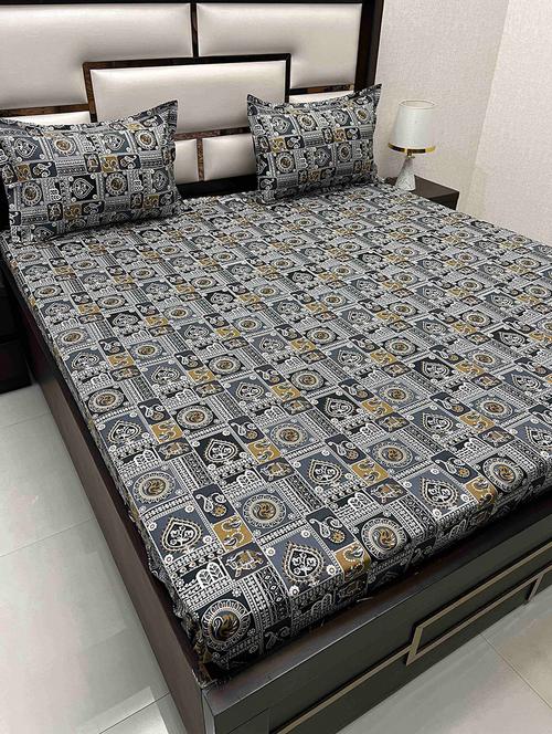 printed tc fitted king-sized bedsheet with 2 pillow covers - 21602579 - Very Small Image - 1
