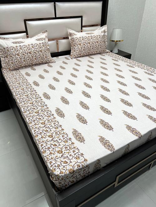 printed tc fitted king-sized bedsheet with 2 pillow covers - 21602609 - Very Small Image - 1