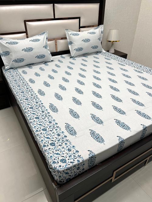 printed tc fitted king-sized bedsheet with 2 pillow covers - 21602611 - Very Small Image - 1