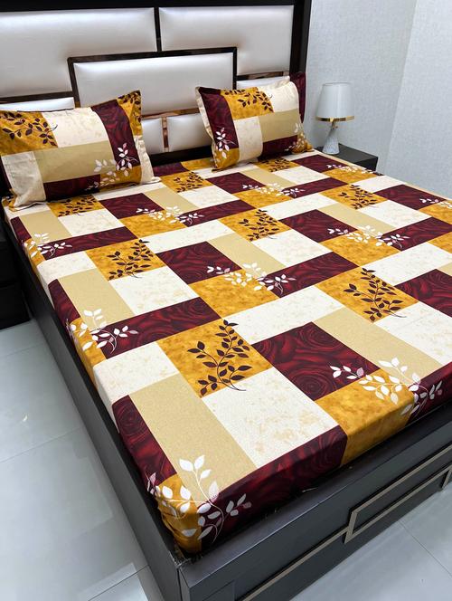 printed tc fitted king-sized bedsheet with 2 pillow covers - 21602646 - Very Small Image - 1