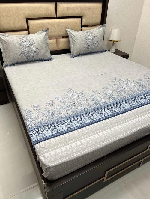 printed tc fitted king-sized bedsheet with 2 pillow covers - 21602731 - Very Small Image - 1