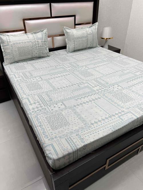 printed tc fitted king-sized bedsheet with 2 pillow covers - 21602758 - Very Small Image - 1