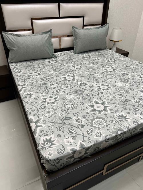 printed tc fitted king-sized bedsheet with 2 pillow covers - 21602814 - Very Small Image - 1