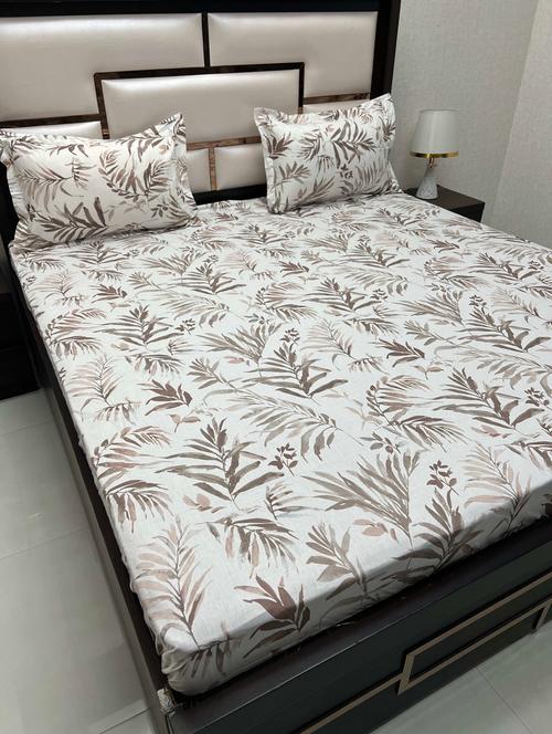 printed tc fitted king-sized bedsheet with 2 pillow covers - 21602925 - Very Small Image - 1