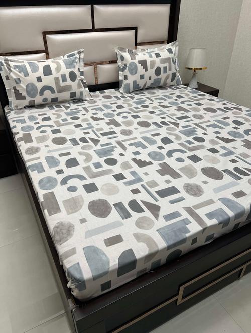 printed tc fitted king-sized bedsheet with 2 pillow covers - 21602932 - Very Small Image - 1