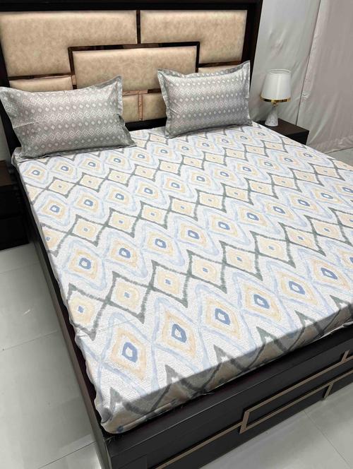 printed tc fitted king-sized bedsheet with 2 pillow covers - 21603093 - Very Small Image - 1