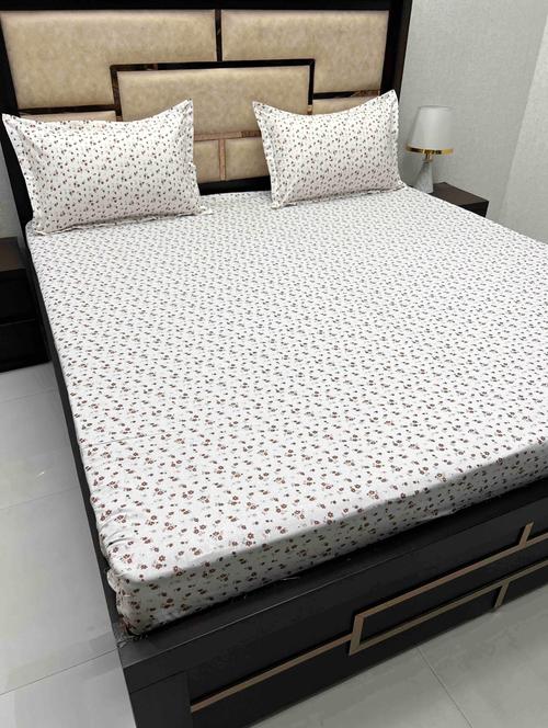 printed tc fitted king-sized bedsheet with 2 pillow covers - 21603112 - Very Small Image - 1