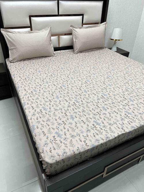 printed tc fitted king-sized bedsheet with 2 pillow covers - 21603204 - Very Small Image - 1
