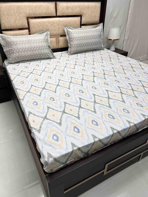 printed tc fitted king-sized bedsheet with 2 pillow covers - 21603268 - Very Small Image - 1