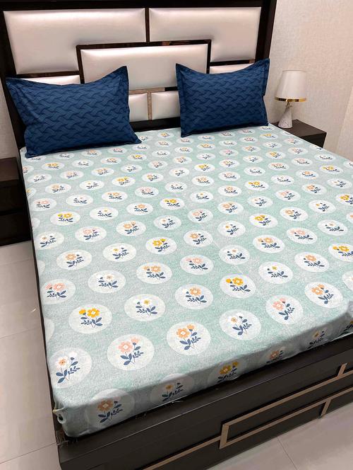 printed tc fitted king-sized bedsheet with 2 pillow covers - 21603300 - Very Small Image - 1