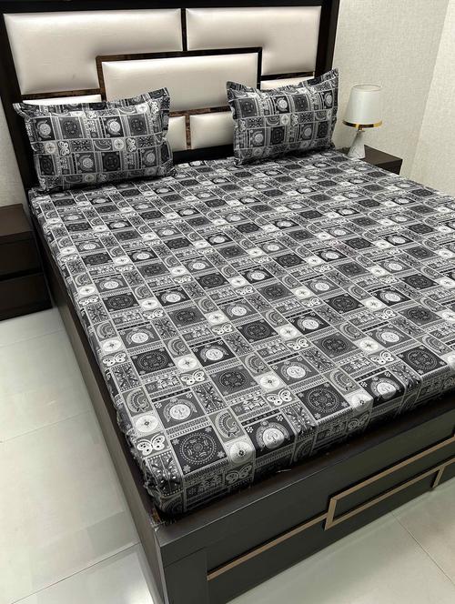 printed tc fitted king-sized bedsheet with 2 pillow covers - 21603372 - Very Small Image - 1