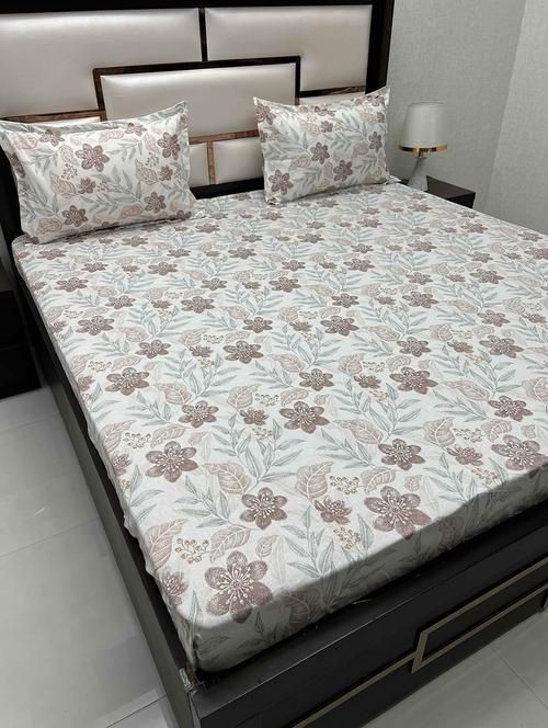 printed tc fitted king-sized bedsheet with 2 pillow covers - 21603408 - Very Small Image - 1