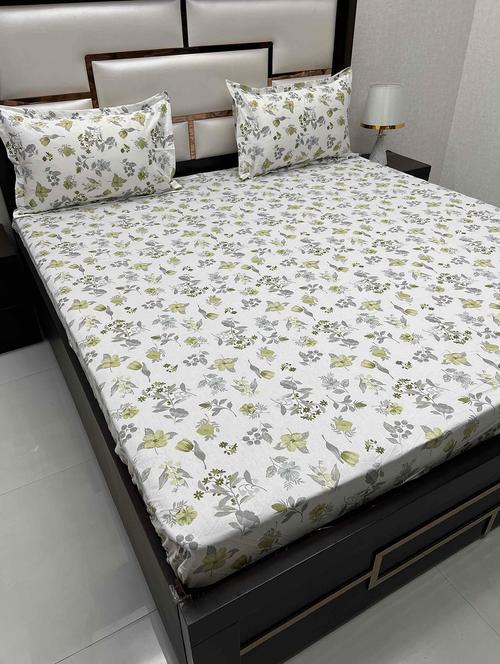 printed tc fitted king-sized bedsheet with 2 pillow covers - 21603420 - Very Small Image - 1