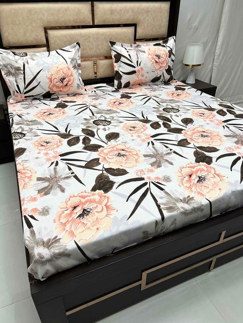 printed tc fitted king-sized bedsheet with 2 pillow covers - 21603423 - Very Small Image - 1