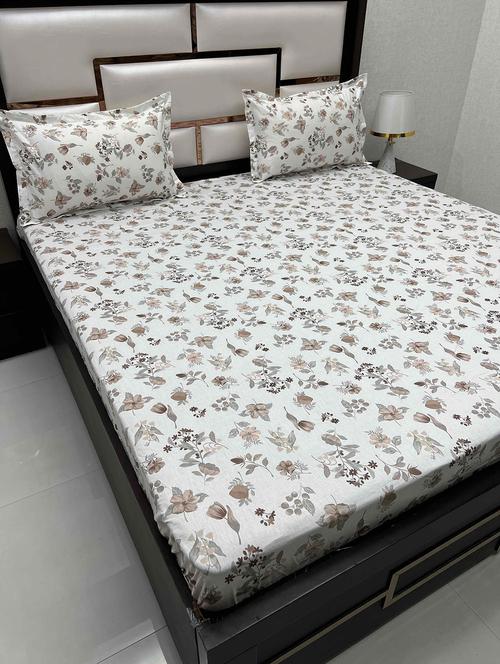 printed tc fitted king-sized bedsheet with 2 pillow covers - 21603522 - Very Small Image - 1