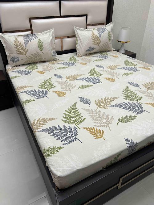 printed tc fitted king-sized bedsheet with 2 pillow covers - 21603549 - Very Small Image - 1