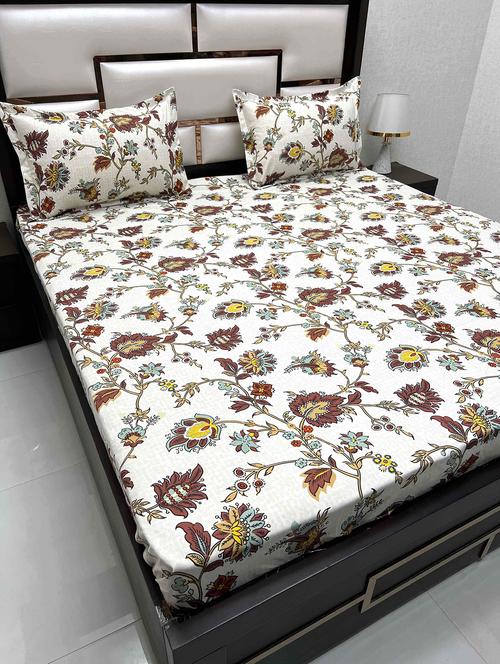 printed tc fitted king-sized bedsheet with 2 pillow covers - 21603552 - Very Small Image - 1