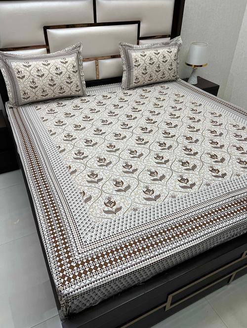 printed tc fitted king-sized bedsheet with 2 pillow covers - 21603576 - Very Small Image - 1