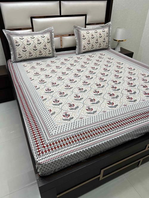 printed tc fitted king-sized bedsheet with 2 pillow covers - 21603577 - Very Small Image - 1