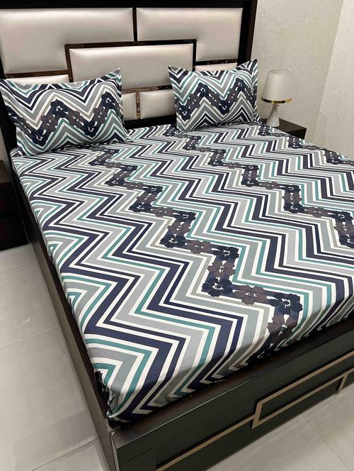 printed tc fitted king-sized bedsheet with 2 pillow covers - 21603624 - Very Small Image - 1