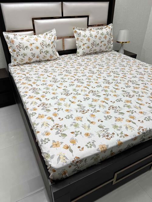 printed tc fitted king-sized bedsheet with 2 pillow covers - 21603653 - Very Small Image - 1
