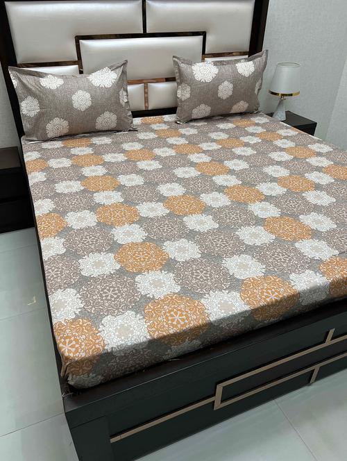 printed tc fitted king-sized bedsheet with 2 pillow covers - 21603667 - Very Small Image - 1