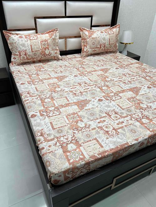 printed tc fitted king-sized bedsheet with 2 pillow covers - 21603688 - Very Small Image - 1
